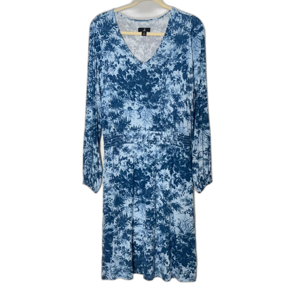 J Jason Wu Blue Floral Tropical Long Sleeves Midi Dress Size Small-Medium H21
